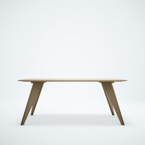 Front photograph of Saarinen dining table in natural stained finish.